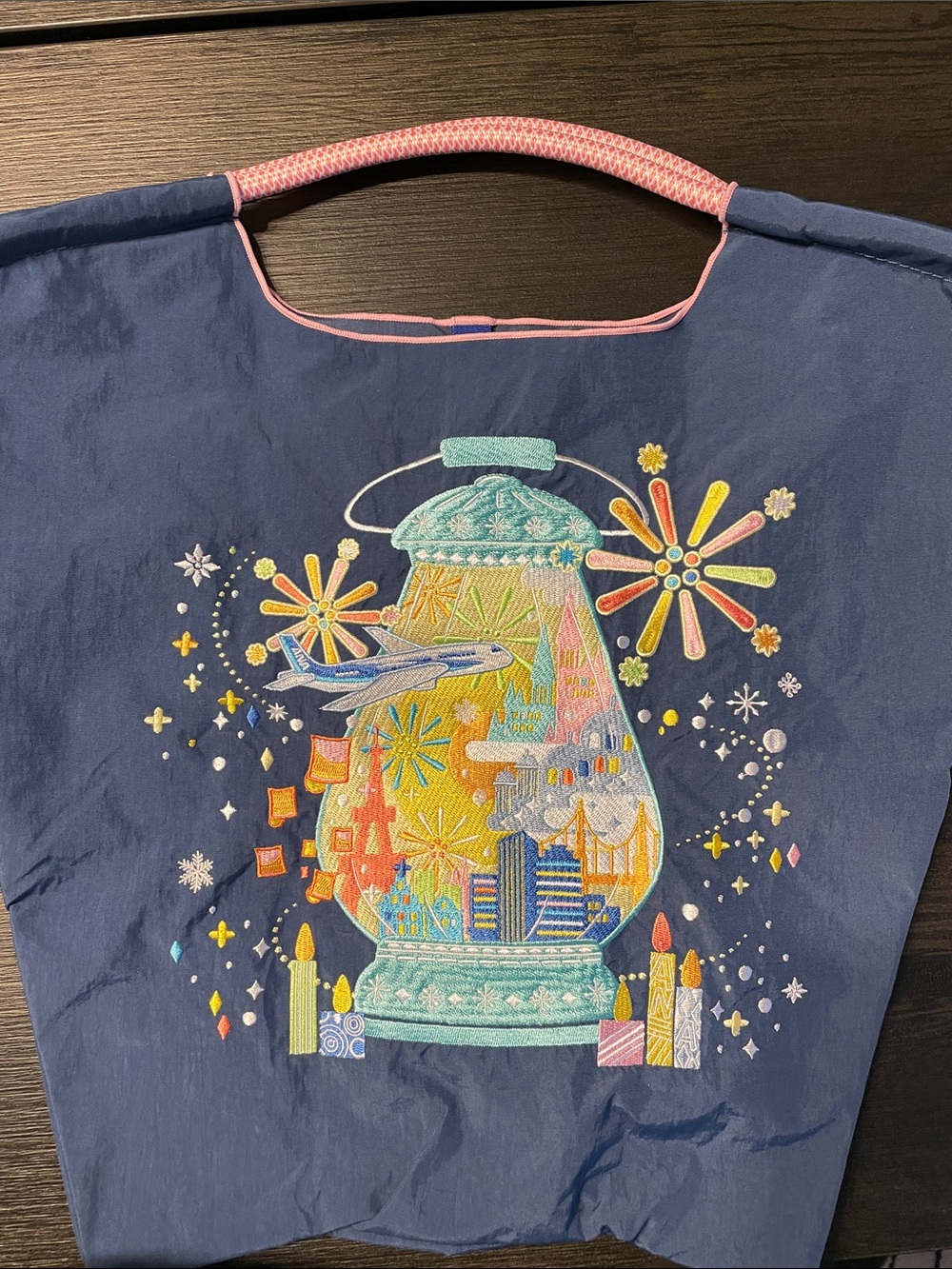 ANA + Ball & Chain Colab-Navy Tote with Pastel Embroidered Lantern